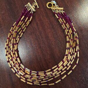 Gold and Red Beaded Necklace by Elena Cantacuzene